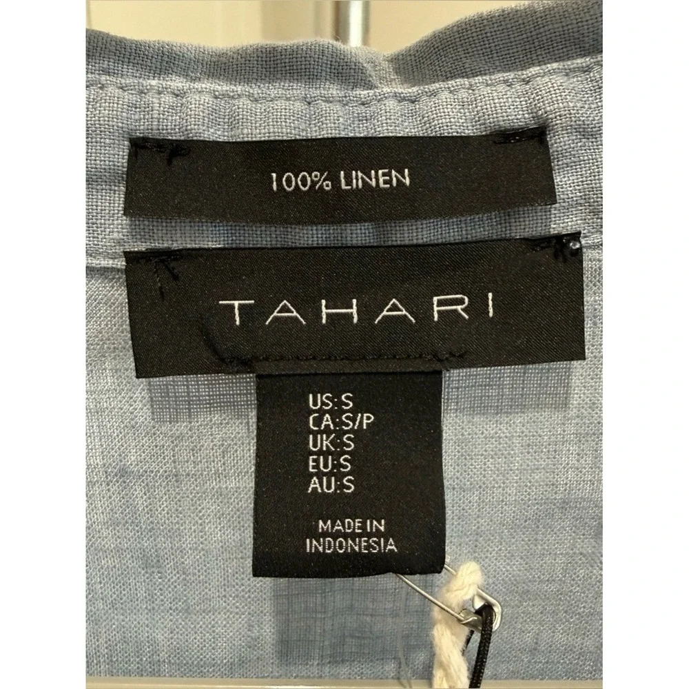 ON HOLD --- Tahari Blue 100% Linen Tiered Babydoll Mini Dress Short Sleeve Small